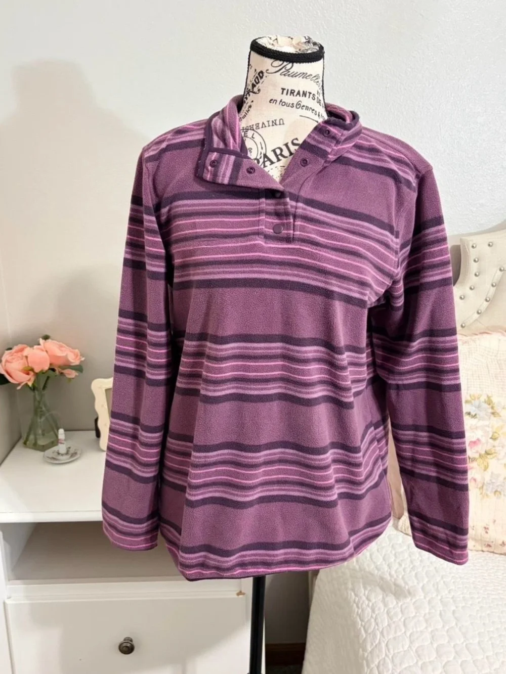 Purple Striped Fleece Pullover Hoodie